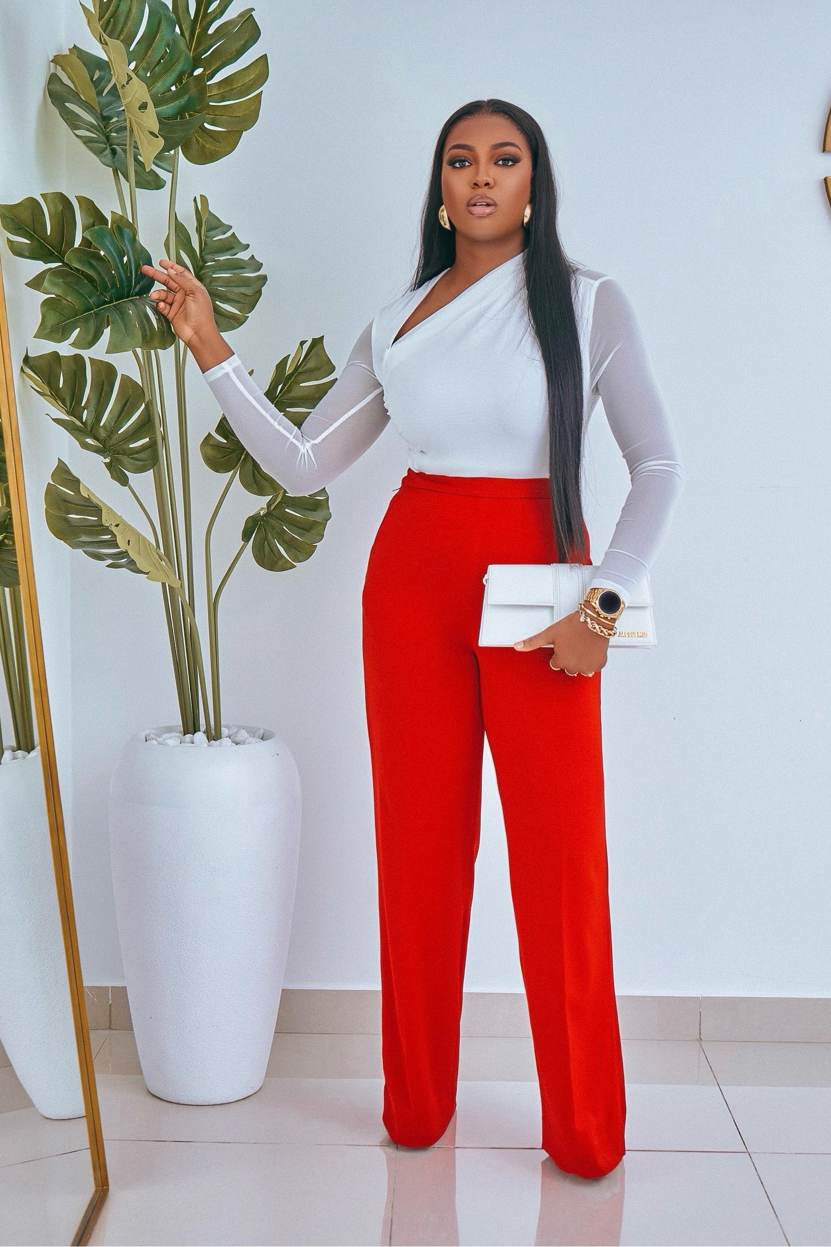 red wide leg dress pants Satin Wide Leg Trousers