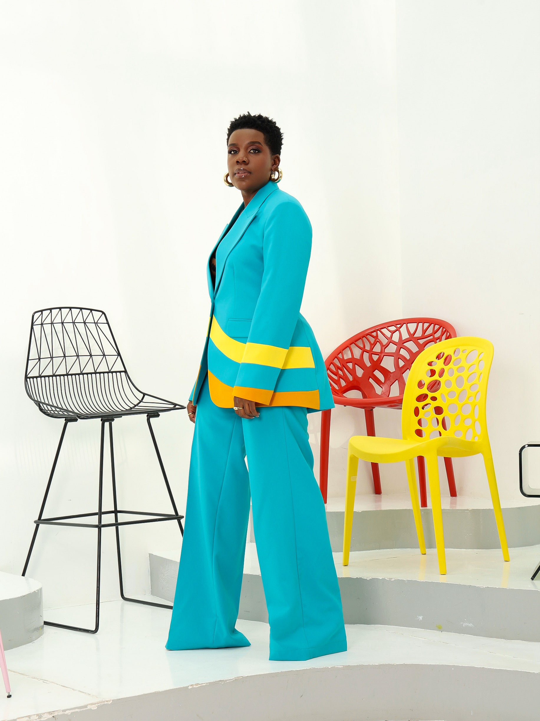 Annakat Colorblock Blazer. Teal & Yellow Statement Jacket | Olarsgrace