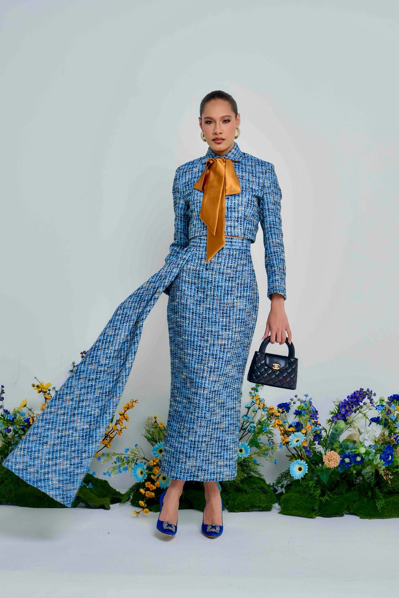 Blue Tweed Midi Skirt – The Ola Skirt Co-Ord Set