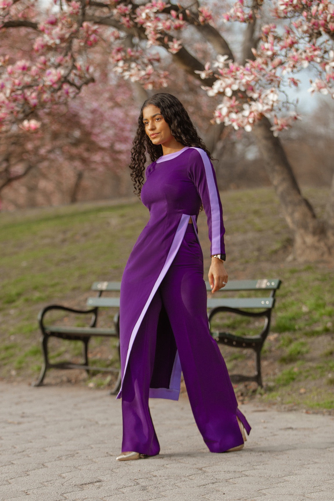 Purple Tunic Set With Straight-Leg Pants & Side Slit |Olarsgrace