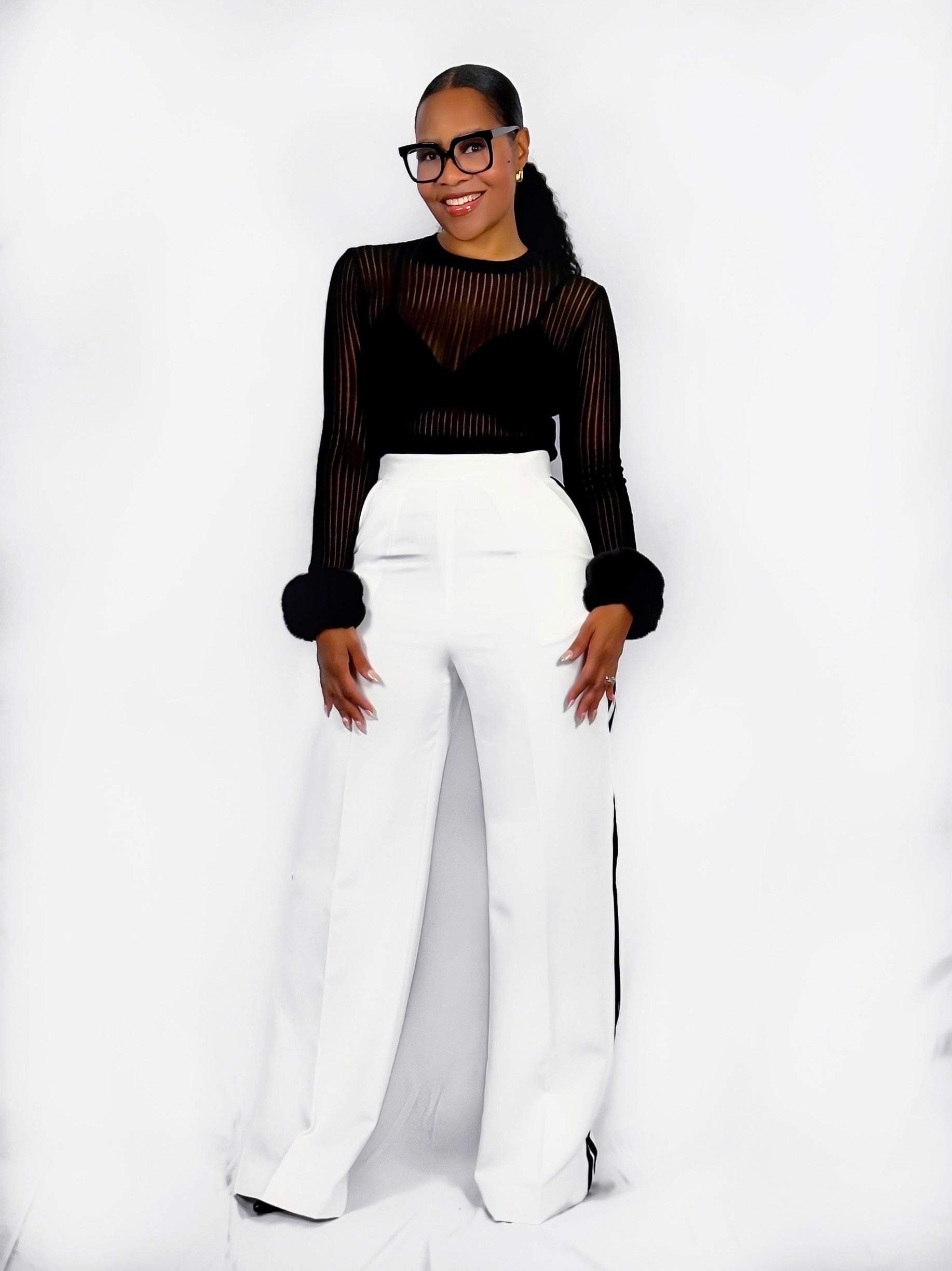 Pantalon à rayures blanches