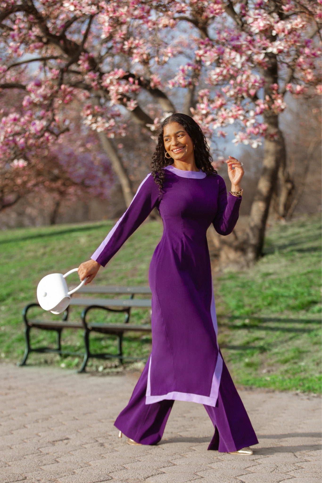 Purple Tunic Set With Straight-Leg Pants & Side Slit |Olarsgrace
